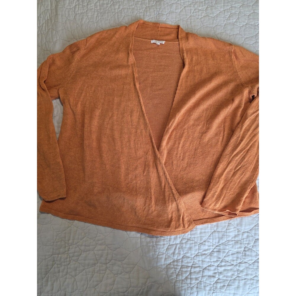 Eileen Fisher 100% Linen Open Front Drapey Cardigan Size L Orange Fall Boho